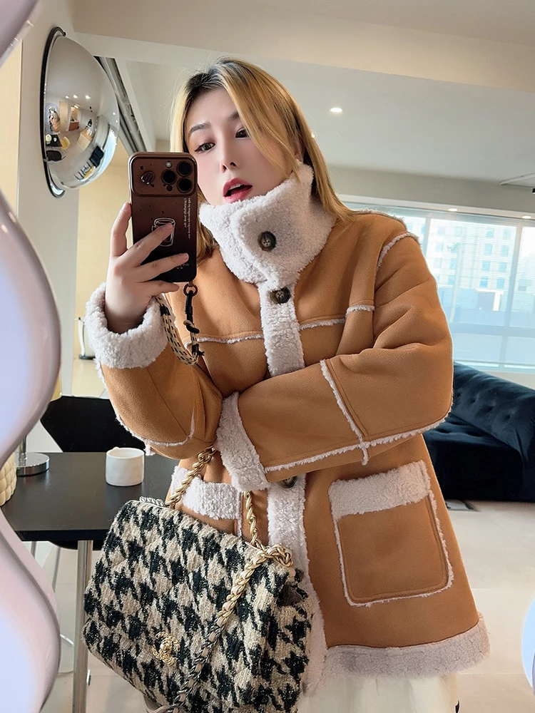 

Куртка Vogana Original Cool Thiened Warmth из овечьей шерсти, большой размер, мотоциклетная, замшевая, в корейском стиле, длинная.