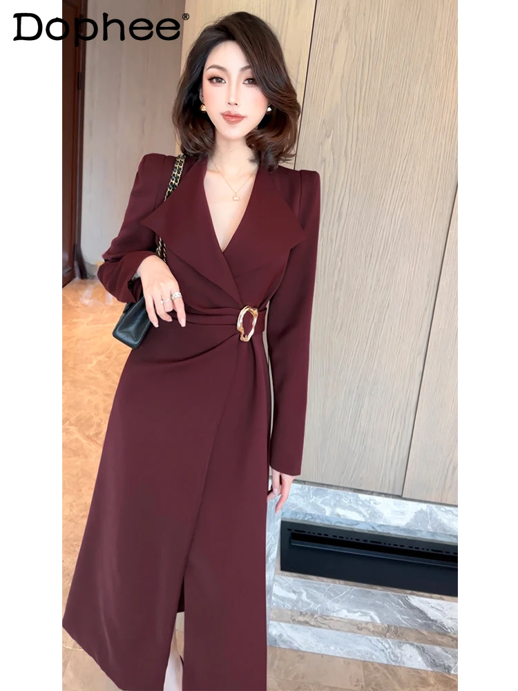 

2024 New Premium Coat Temperament Commuter Suit Collar Dress Autumn and Winter High-waisted Long Trench Coat for Women