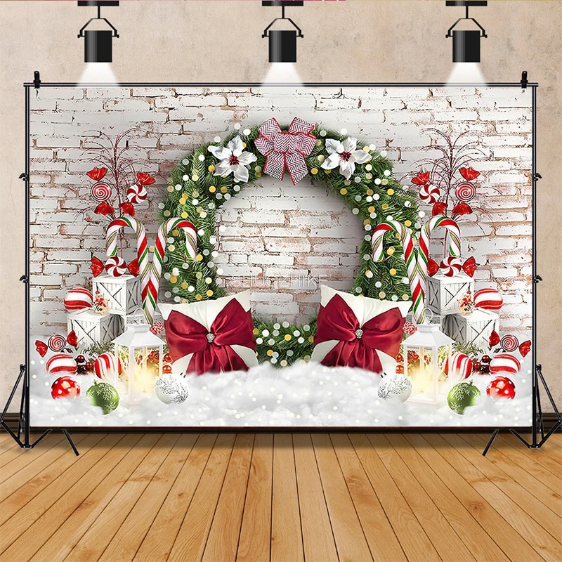 

Christmas Tree Window Wreath Gift Photography Backdrop Window Snowman Cinema Pine New Year Background Prop ZZ-10
