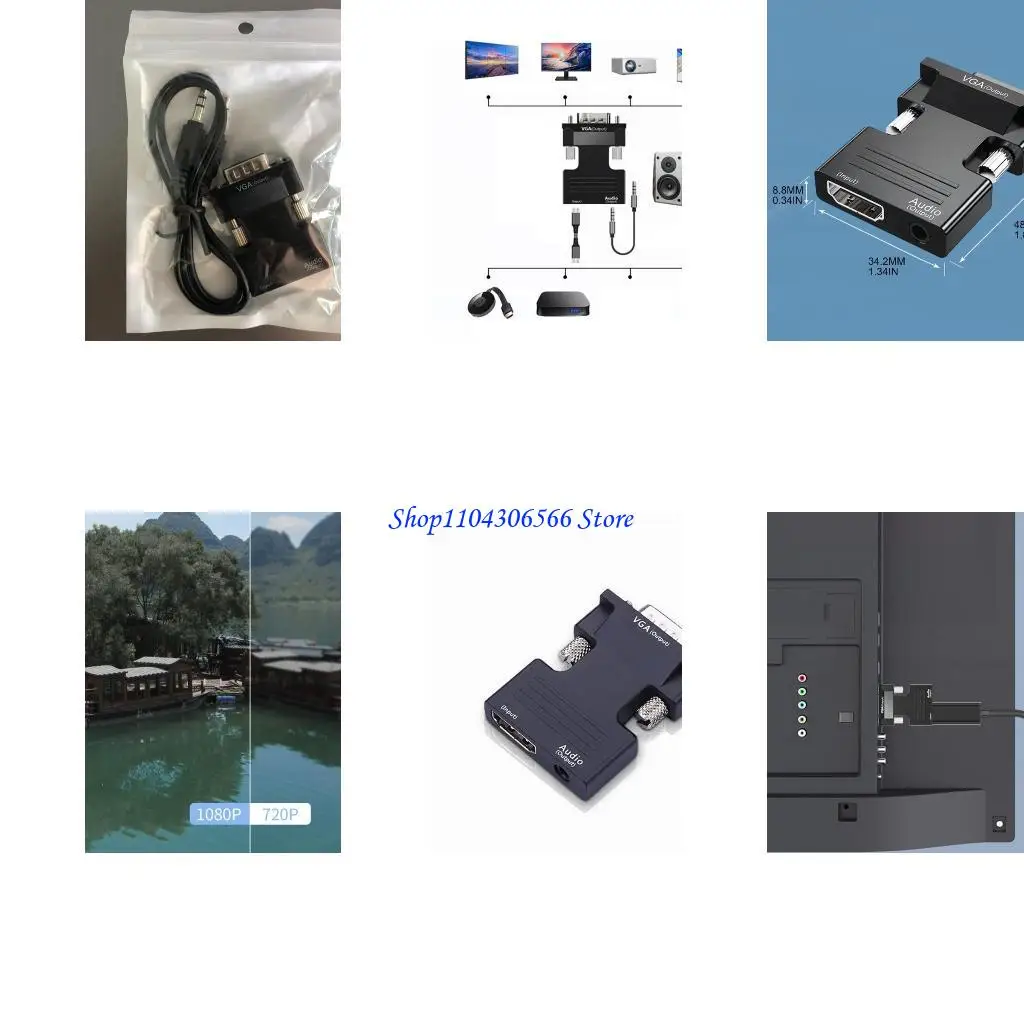 

02DD VGA в HDMI-совместимый конвертер адаптера 1080p, совместимый с женским адаптером для VGA для PC Laptop HDTV Movie