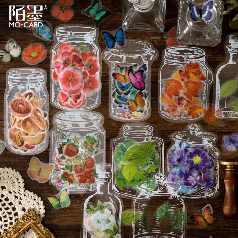 35pcs/pack PET Sticker Bag Creatures In Bottle Transparent Hand Account Album Notebook Collage Materials