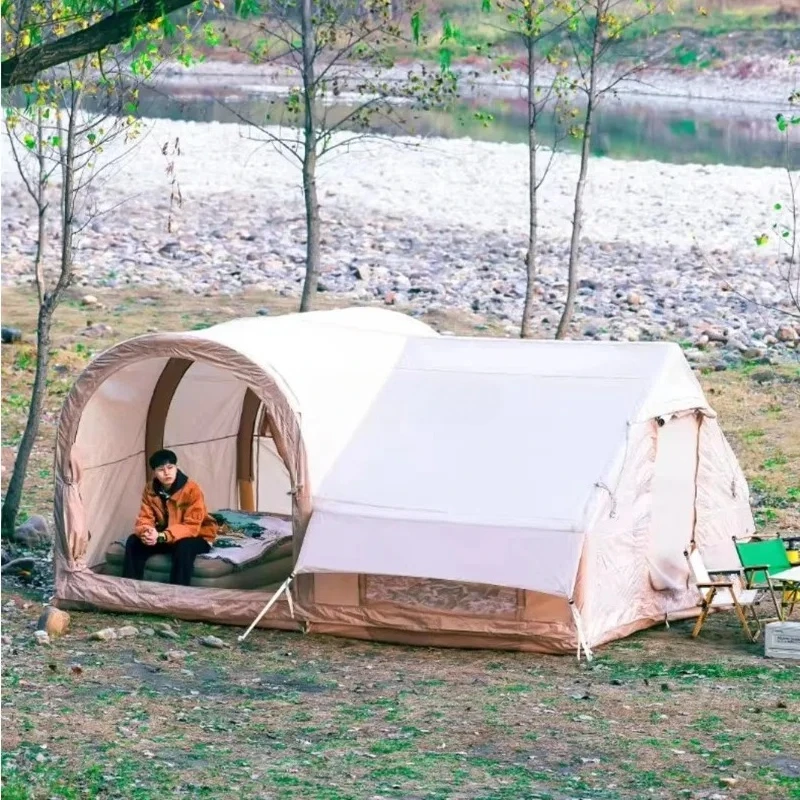 #￥Intergrated Large Inflatable Log Cabin Tent for Family Outdoor Camping House Tent