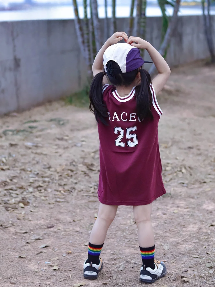 Pure Cotton Summer Outdoor Basketball Training Skirt for Girls Loose Sports Vest Dress Korean Style Letter Pattern A-Class Sa...