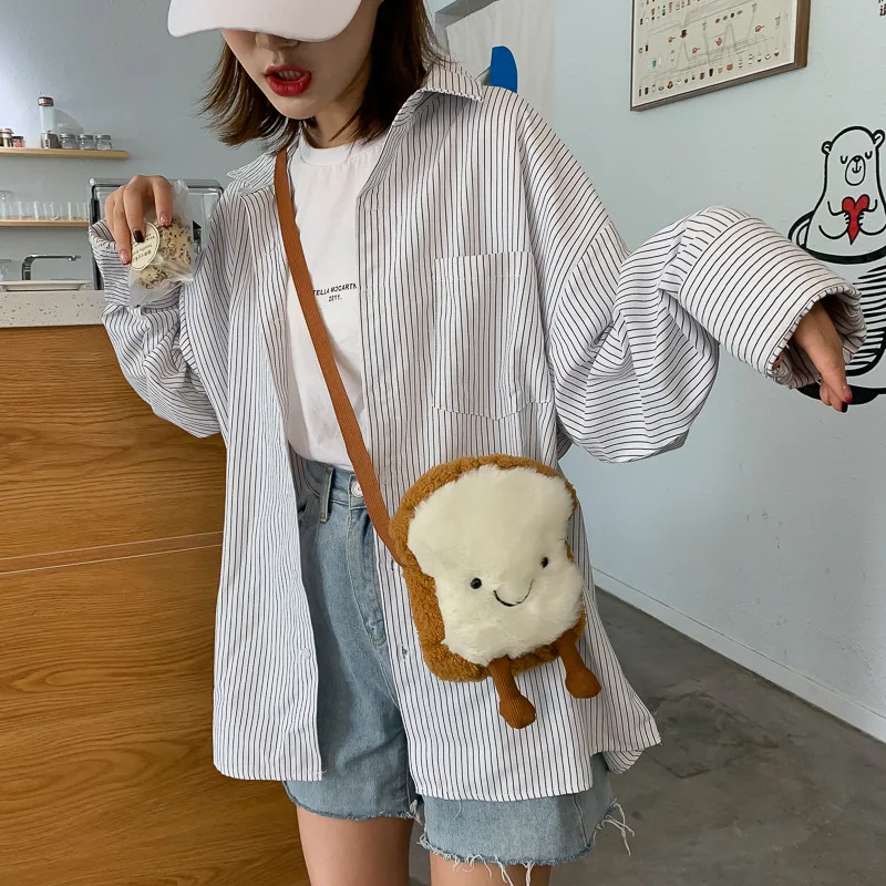 New Cartoon Plush Bag Toy White Backpack Bread Clouds Camel Avocado Fruits Shoulder Messenger Bag Fluffy Gift For Girls