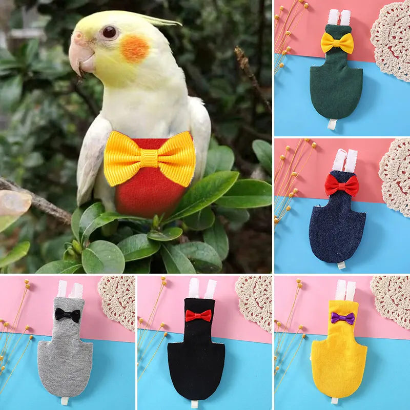 Bird Parrot Diaper with Bowtie Flight Suit Nappy Clothes Parakeet Pigeon Pet Bird Supplies