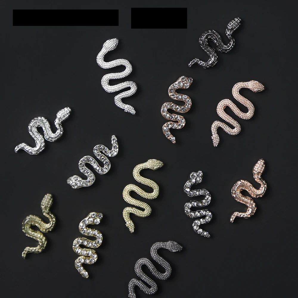 12Grids Silver/Gold Zircon Large Snake Bling Nail Charms 3D Nail Art Decoration Alloy Nail Charms Jewelry for Nail Luxury Nails