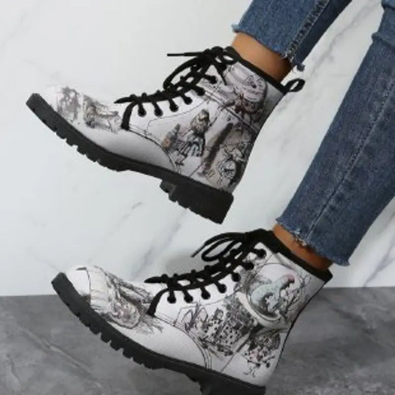 Large Size Women\'s Printed Multi-color Fashionable Boots Daily Casual Personalized Retro Boots