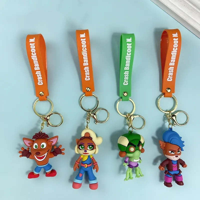 3D Rubber Game Animal Charms Keychain Crash Bandicoot Cartoon Doll Silicone Pendant Keyring Gift for Friends Bag Key Accessories