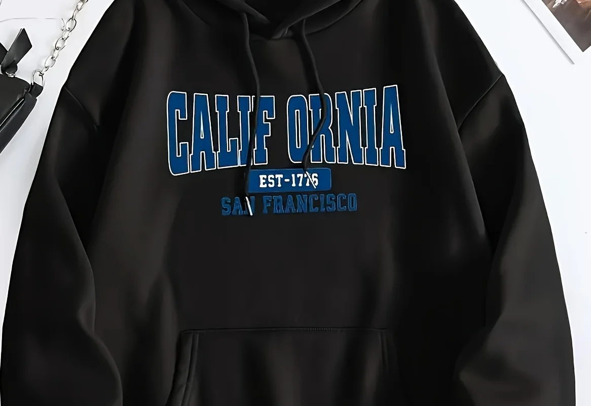سترة بغطاء للرأس بأكمام طويلة للرجال مطبوع عليها حروف سان فرانسيسكو، بلوفر كاجوال أنيق مع جيب، سويت شيرت مريح للربيع والخريف