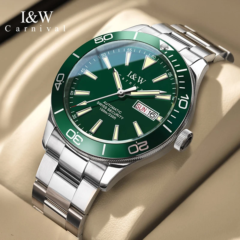 

IW New Fashion Men Automatic Mechanical Watch Luxury Brand Stainless Steel Strap Weekly Calendar Display 100M Waterproof Reloj