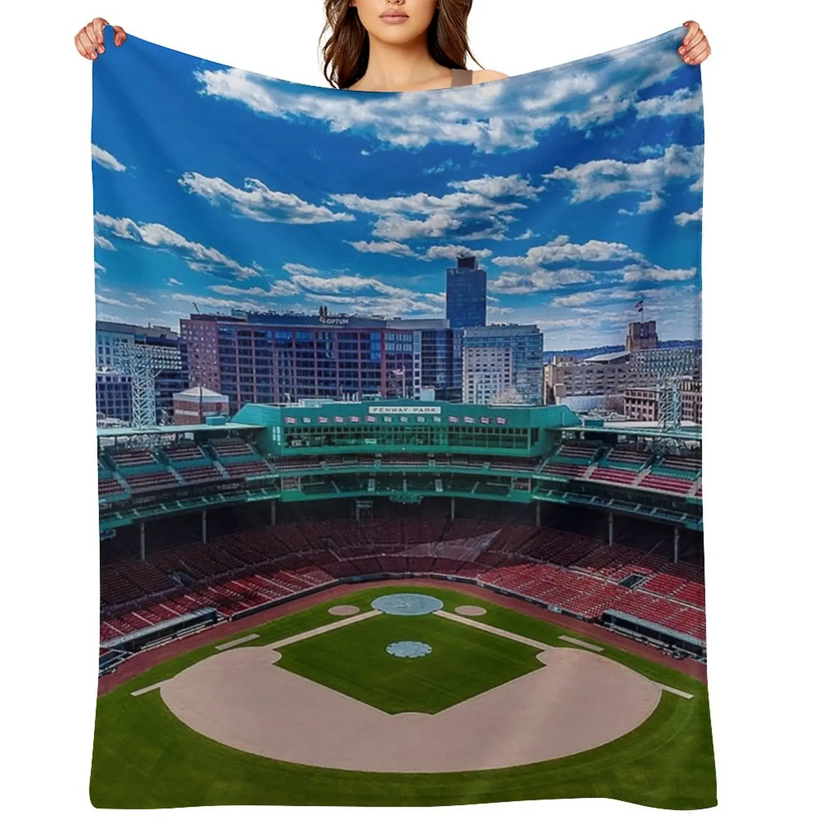 

Fenway, Boston baseball stadium, ball field, outfield view, Boston Skyline, beantown Throw Blanket Plaid Fashion Sofas Blankets