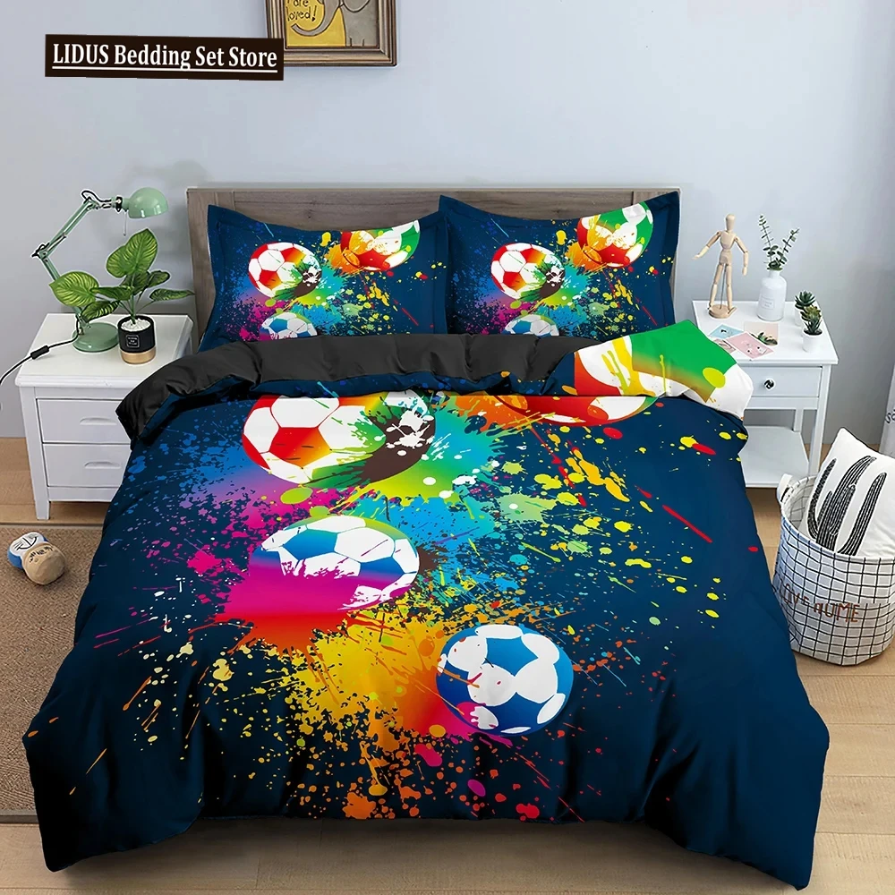 

Football Duvet Cover Set 3D Print With Blue Crack Cool Sport Comforter Cover King Size For Boys Girl Polyester Bedding Set