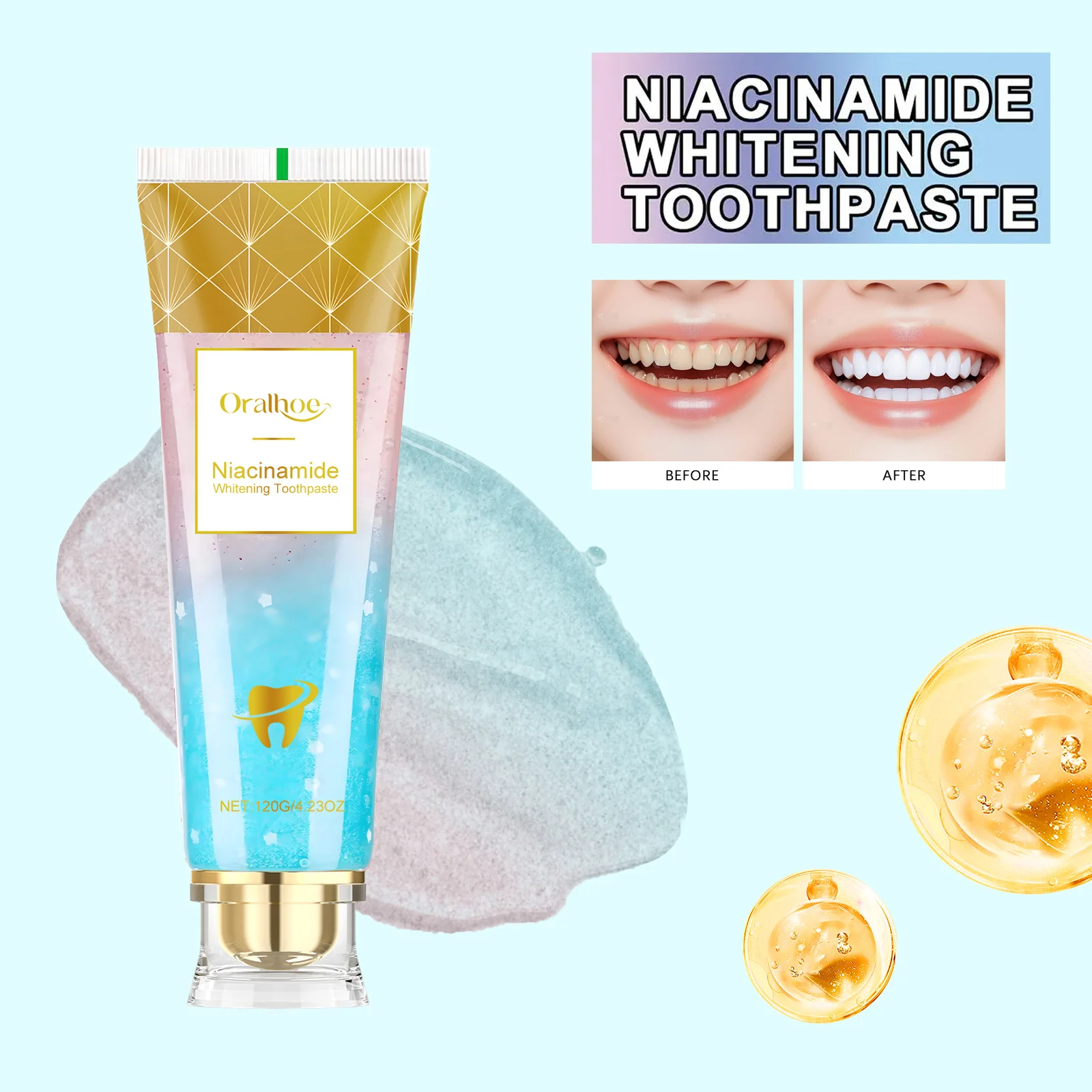 

Niacinamide Whitening Toothpaste Fresh Breath Cleansing Stains Tartar Protect Enamel Brighten Teeth Oral Hygiene Cleaning Care