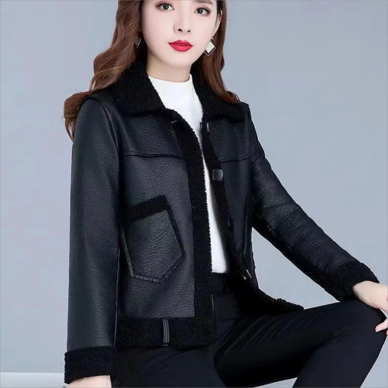 feminino Jacket Fashion Women Short Leather Coat Imitation Fur 2024 Winter Leather Jackets Outerwear Female