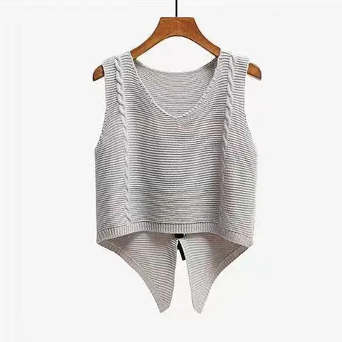 Spring Autumn New Female Sweater  Knitted Vest College Student Girls Short Pullover Sweet Top Clothing Swallowtail Vest Gray