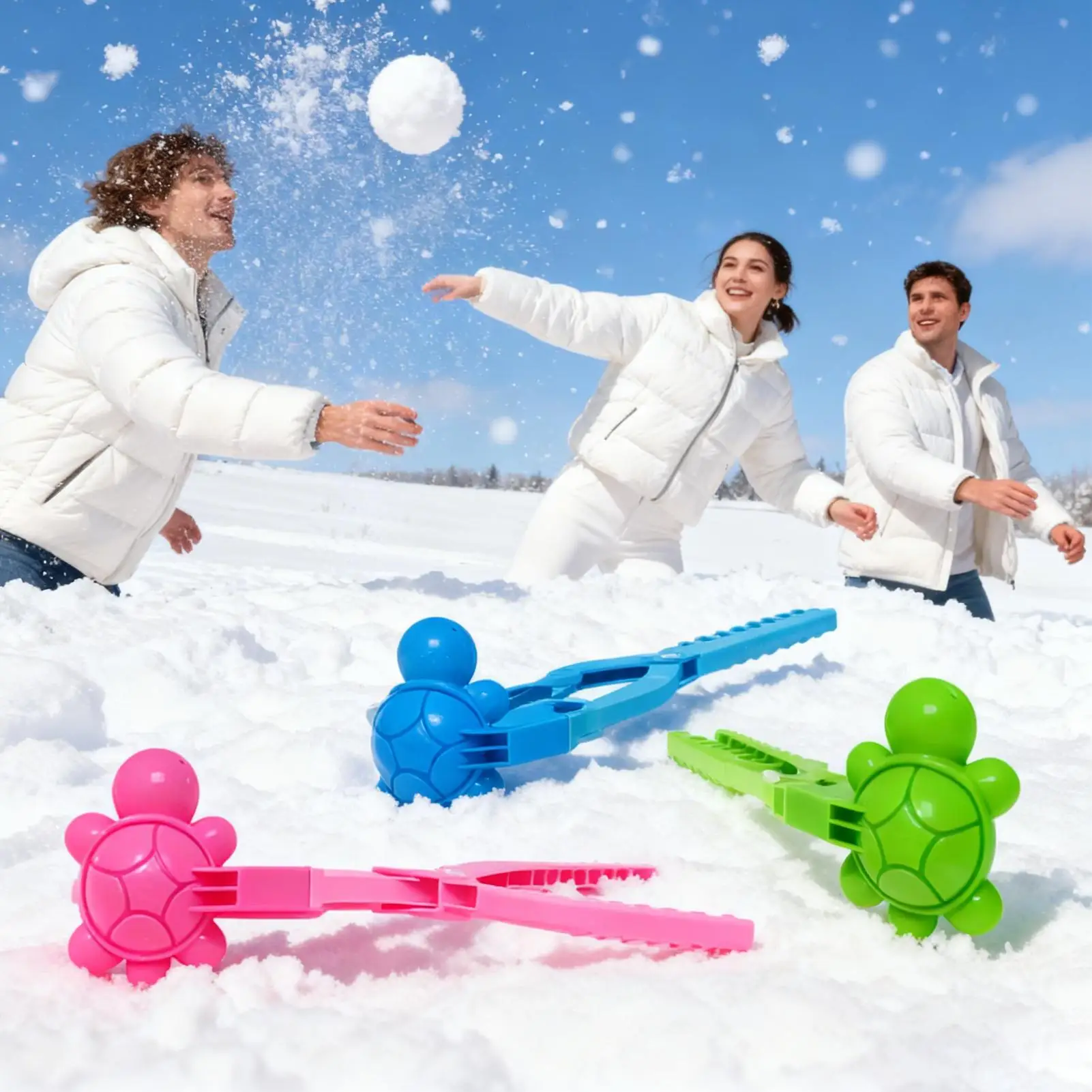 屋外冬用おもちゃ タートルクリップ付きハンドル 冬の動物 雪玉成形器 子供 男の子 大人 庭 屋外 芝生 パティオ用