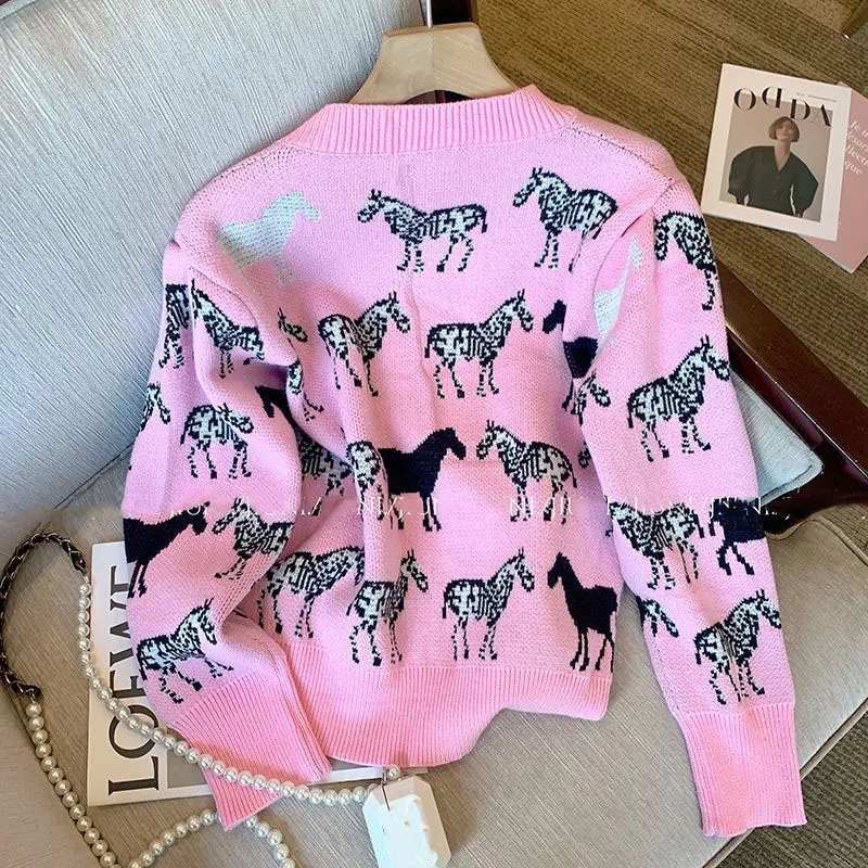 Cartoon Sweater Cardigans O Neck Loose Knitwear Women Sweater Jackets Female Long Sleeve Casual Knit Pink Sweater Coat Spring