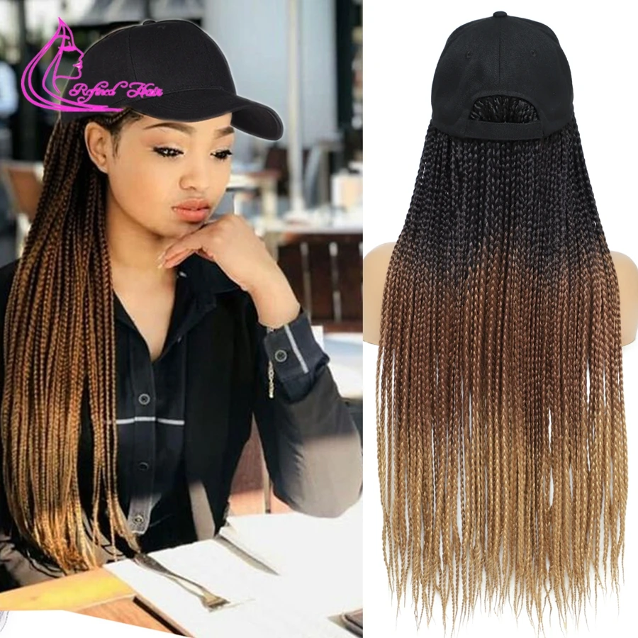 

Hat with Synthetic Braiding Hair Attached For Women Girls Daily Wear Baseball Cap wig 24inch Long Ombre Blue Grey Brown Braids