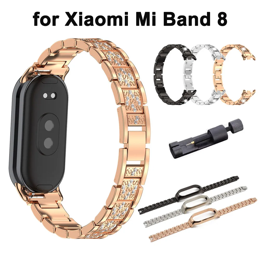 Slim Bracelet Wristband Mi Band 8 Replacement Metal Watchband Strap Korea Fashion Bling Wrist Band for Xiaomi Band 8 Smartwatch