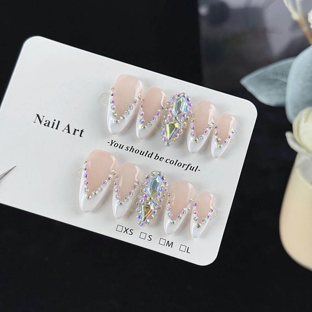 10pcs High-end Simple and elegant style, hand-painted V-shaped design, three-dimensional set of diamonds, and point diamond hand view 3