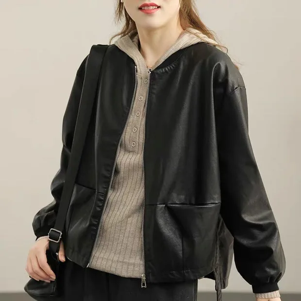 

Traf 2024 Woman Zipper Quilted Junior Casual Pvc Faux Leather Women Winter Coats The New Listing