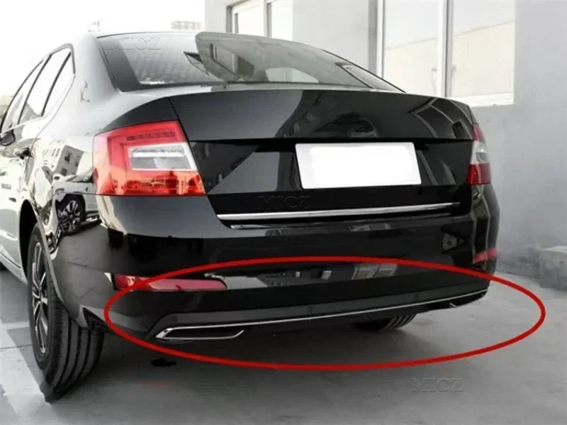 Para Skoda Octavia 4dr 5dr 2014 - 2017 Difusor de parachoques trasero PP negro de alta calidad, labio trasero de coche automático con línea cromada