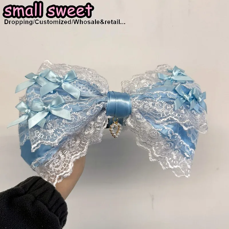 28CM Handmade  Y2K Girl Doll Ruffled Pink Lace Headband Lolita Gothic Multilayes Harajuku Hairbands Princess KC Hair Accessories view 4