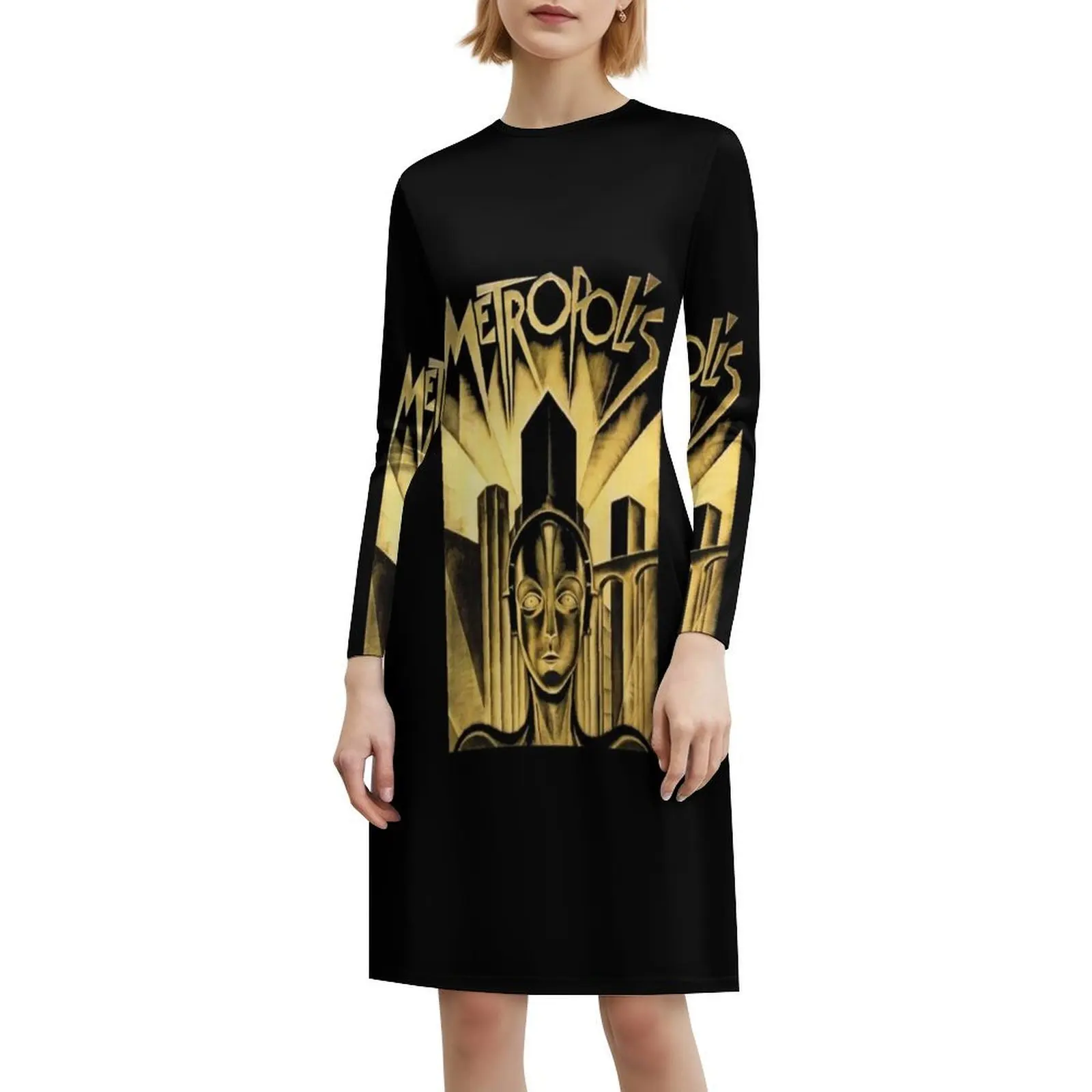 متروبوليس (1927) - فستان قصير على طراز بريبي فني للنساء على شكل حرف a فضفاض مناسب فستان يوم غير رسمي متروبوليس 1927 عمل فني مسائي