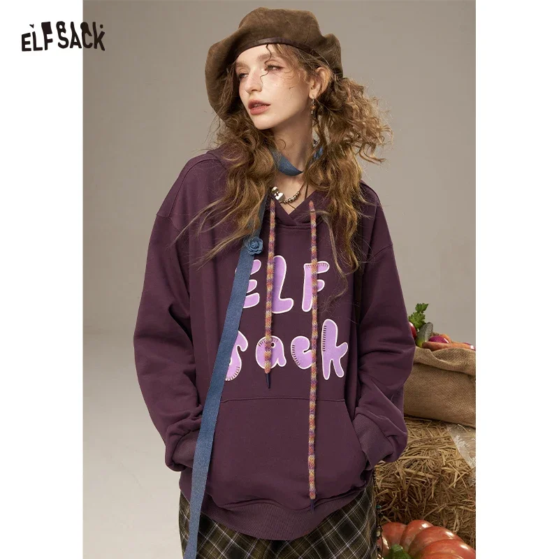 ELFSACK Women's Y2K Oversized Hoodie with Letter Graphic Print, Long Sleeve Pullover Sweatshirt for Fall Daily Streetwear