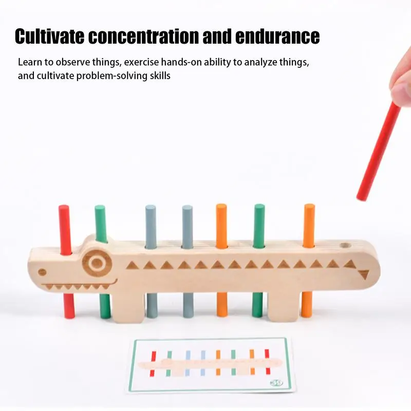 Color Matching Wooden Toys Crocodile Shaped Color Sorting Toy 55 Double-sided Cards Vibrant Color Sorting Toys Fun Stacking