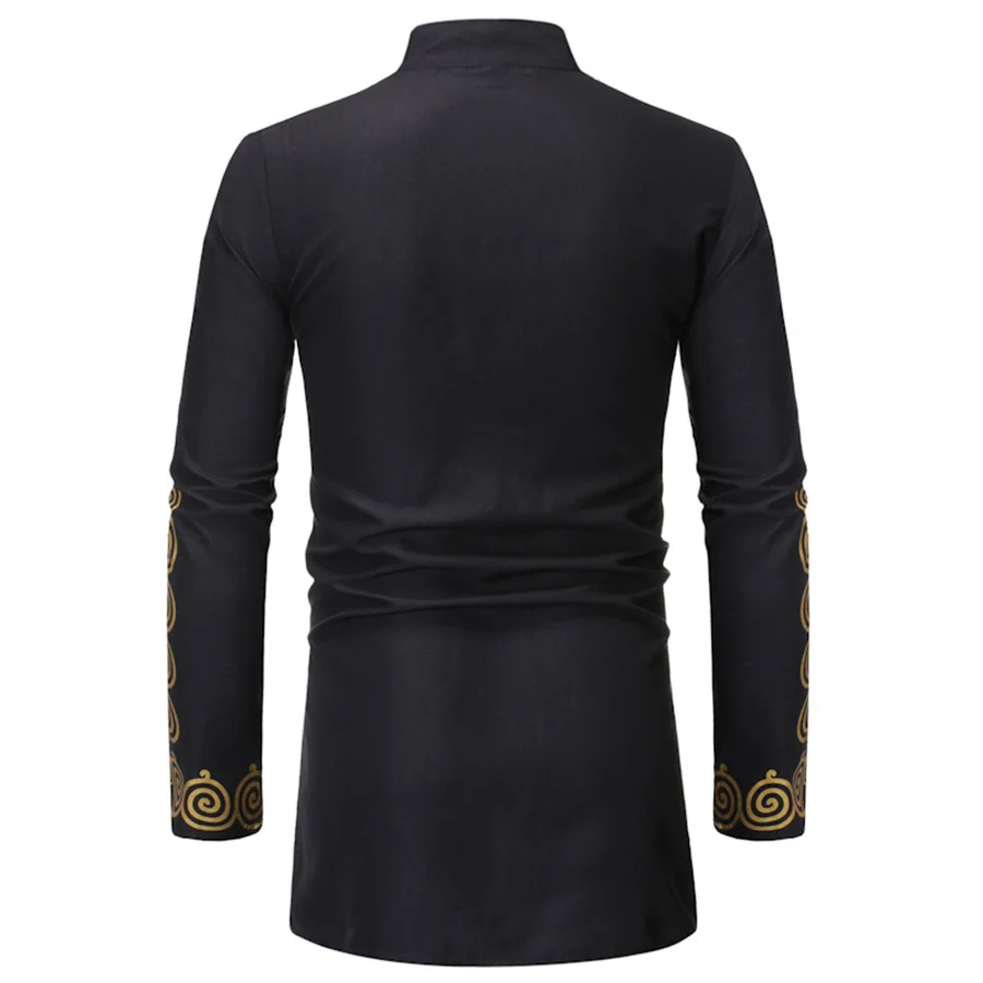 قمصان رجالية مسلمة عباية عربية إسلامية بياقة واقفة قميص كورتا الوطني المذهبي مطبوع بأكمام طويلة قميص رجالي ملابس الشارع الشهير