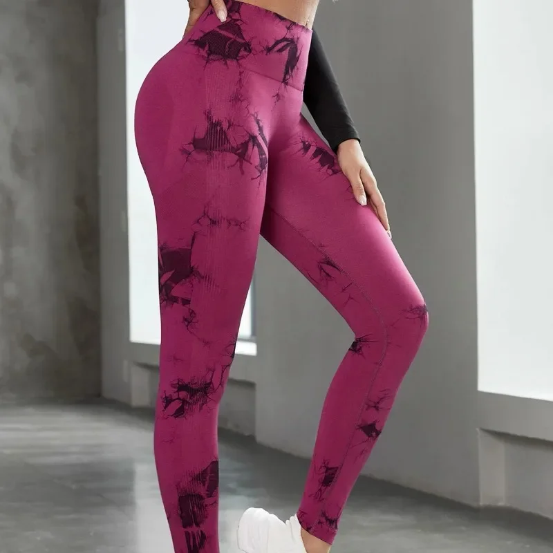 LOERSS Yoga Pants Women High Waist Scrunch Seamless Tie Dye Leggings For Sports Fitness Push Up Tights Workout Ladies Clothing