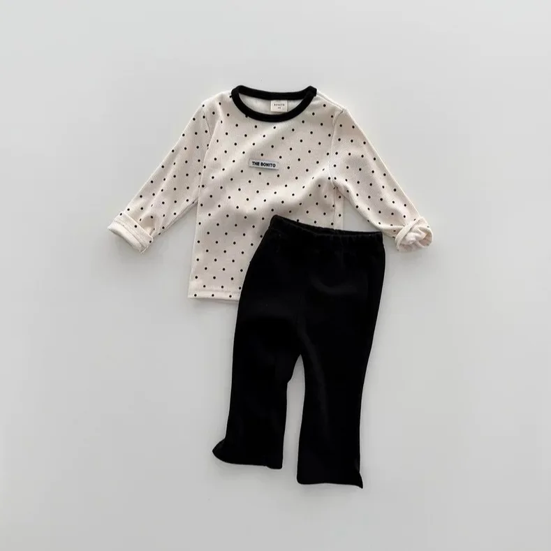 Korean Children's Clothing New 2026 Spring and Autumn Treasure Cotton Striped Polka Dot Round Neck Base T-shirt