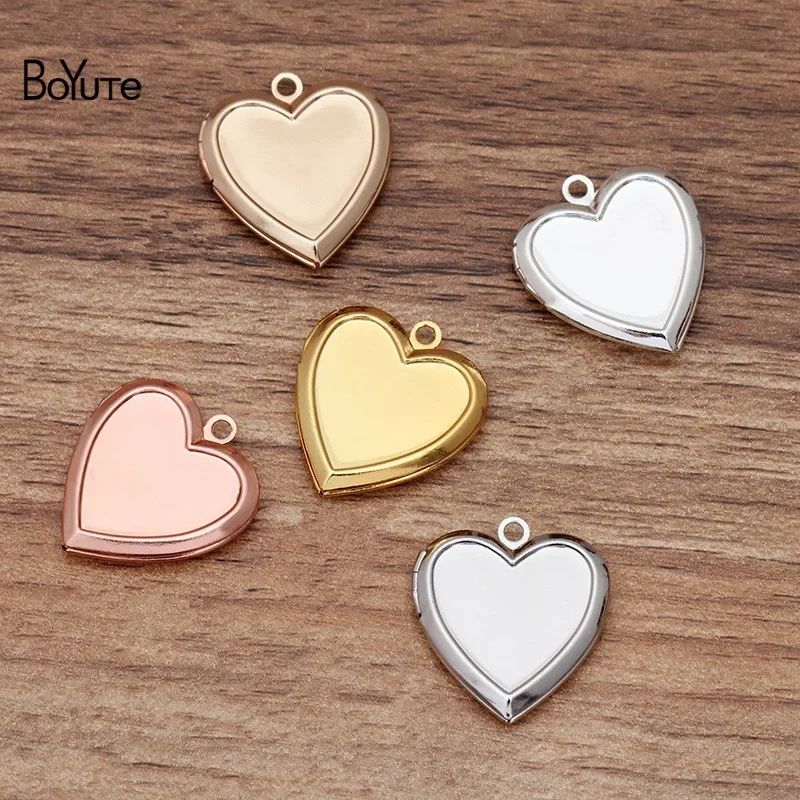 BoYuTe (10 Pieces/Lot) 22*5MM Metal Brass Heart Shaped Memory Locket Can Insert Photo Locket Pendant