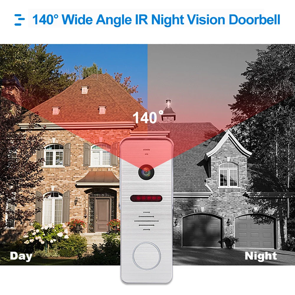 1080P 4-Channel Video Intercom System Doorbell with DVR and Motion Detection for Villa 4-Screen Split-screen Display Door Phone