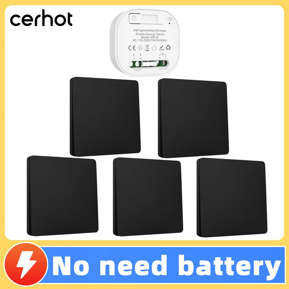 

Cerhot умный дом черные беспроводные переключатели с автономным питанием для освещения комплект кинетических выключателей света удаленные выключатели света кнопка
