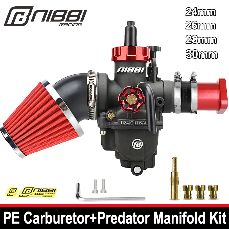 NIBBI PE Carburetor CNC IntakeManifold Air Filter Kit For Predator 212cc 196cc 224 Engine Coleman PitBike Go Kart FJ130D Motor