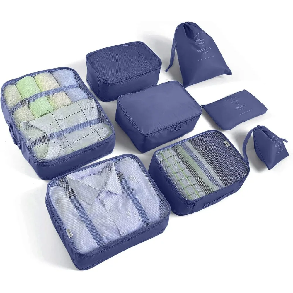 8Pcs Travel Luggage Organizer Packing Cubes Suitcase Storage Clothes Pouch Set with Shoe Toiletry Laundry Bag Travel Accessories