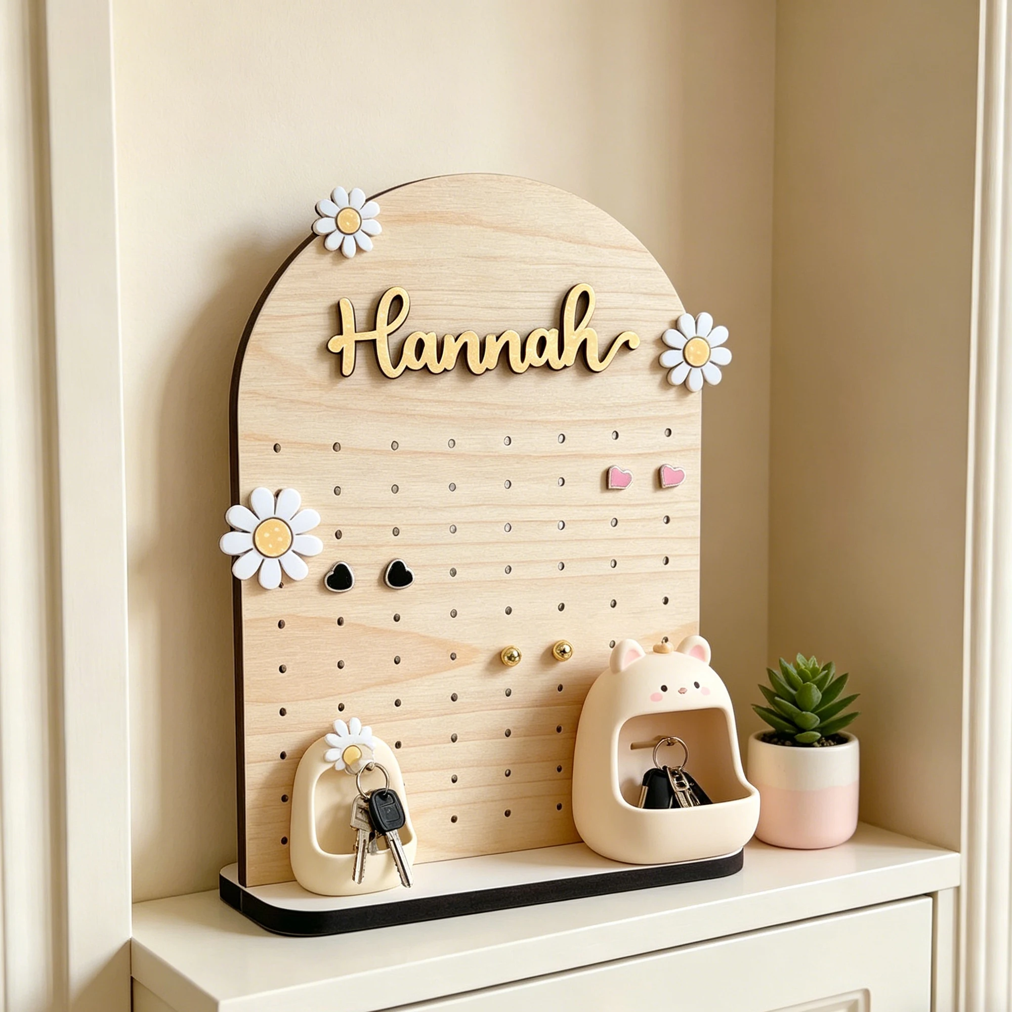 1pc Custom Daisy decoration Wood Earring Holder: Wooden Jewelry Organizer,Birthday Wedding Party Decor Gifts for Girlfriend