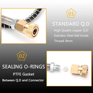 خرطوم نايلون عالي الضغط مقاس 50 سم مع خيط M10x1 ، وصلات توصيل سريع ، عبوة هواء هوائي PCP مع زنبرك ملفوف 40 ميجا باسكال أعلى 8 أنابيب مبيعات ل PCP - No6