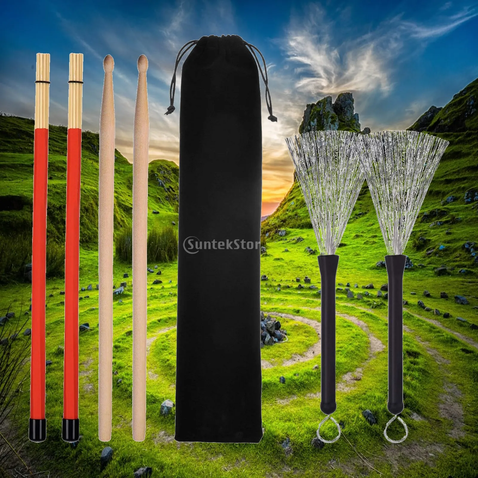 Drumsticks Set with Velvet Drawstring Pouch for Playing Students Music Lover
