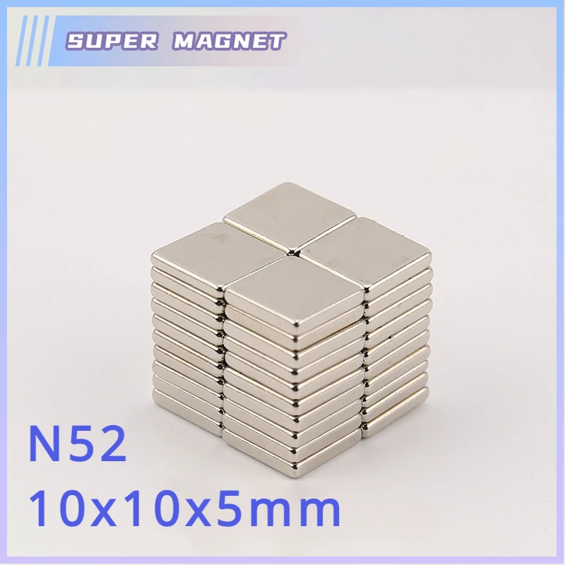 10/20/50/100PCS N52 10x10x5mm Block Strong Powerful Magnets 10mmx10mmx5mm Rare Earth Neodymium Magnet Permanent Magnet Disc