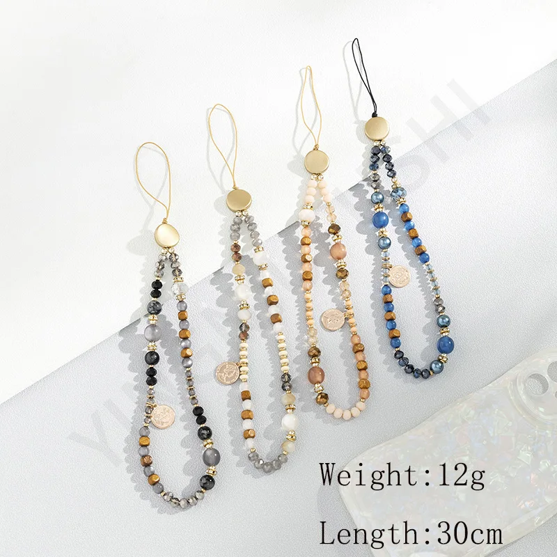 Crystal Beaded Phone Chain DIY Jewelry Fashion Colorful Natural Stone Charm Telephone Lanyard Cellphone Hanging Rope for Women