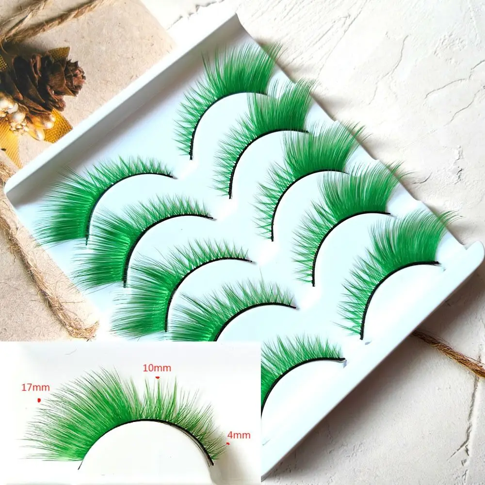 5Pairs Green Blue Dramatic Look Colored Lashes Cosplay Party Masquerade Colorful False Eyelashes Soft Fluffy Eyelash Extension