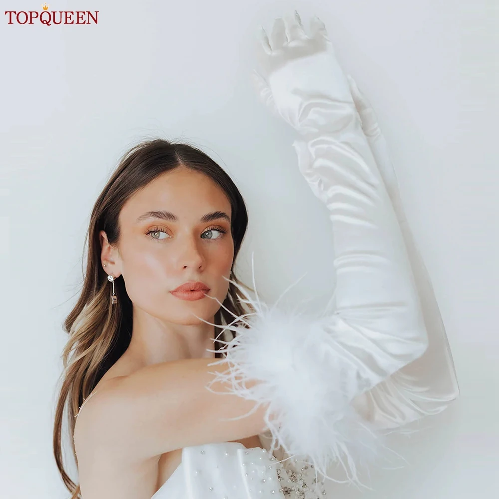 TOPQUEEN-guantes de novia VM21 para mujer, manoplas largas hasta el codo, accesorios de boda, cálidas, personalizables, Invierno