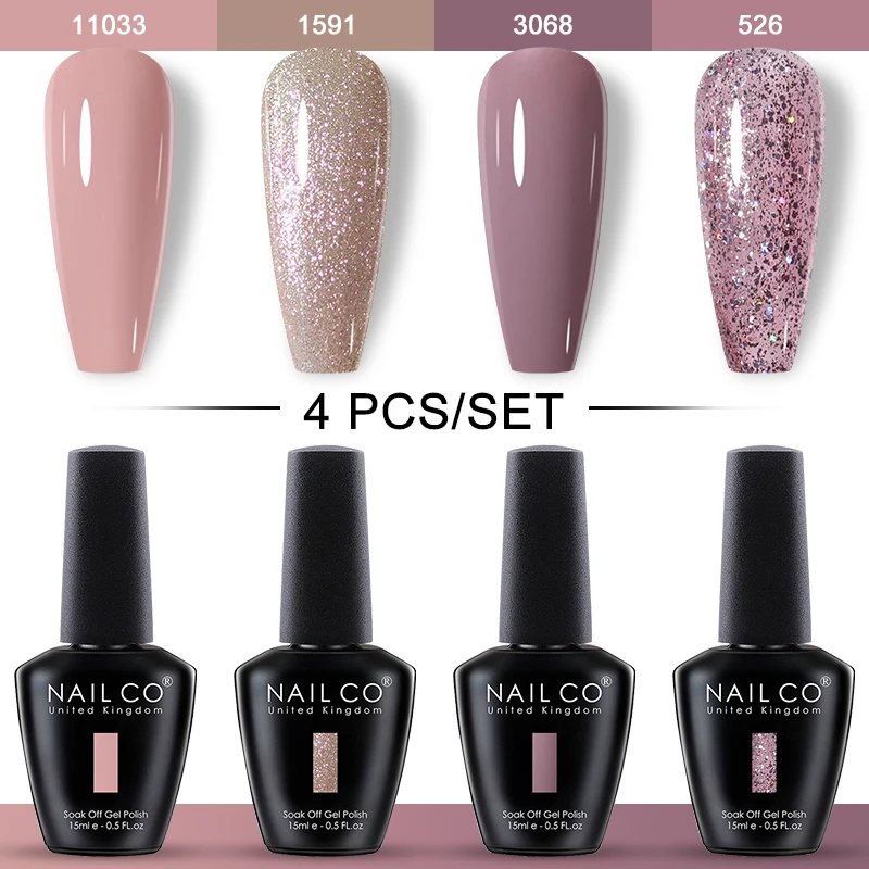NAILCO 15ml 4 pz/set Colori Gel Smalto per unghie UV Glitter Gel Smalto Kit Nail Lakiery Esmalte Vernice LED Nail Art Design Vernis