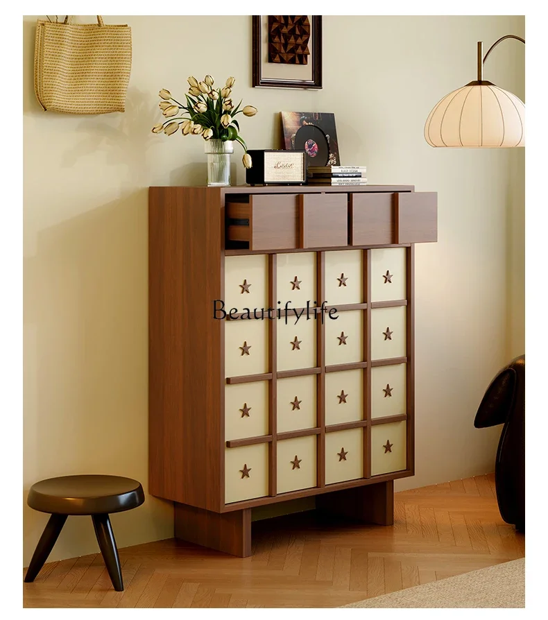 

10 Vintage Wabi-Sabi Shoe Cabinet Storage Integrated Wall-Mounted Home Entrance Hallway Cabinet Solid Wood