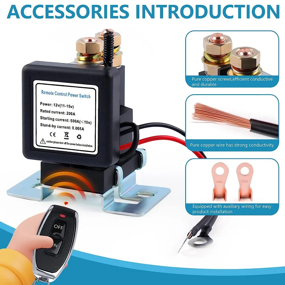 Universal Battery Switch Relay 12V 500A Remote Control Battery Disconnect Quick Cut Off Isolator Switch Anti-Theft Remote Switch