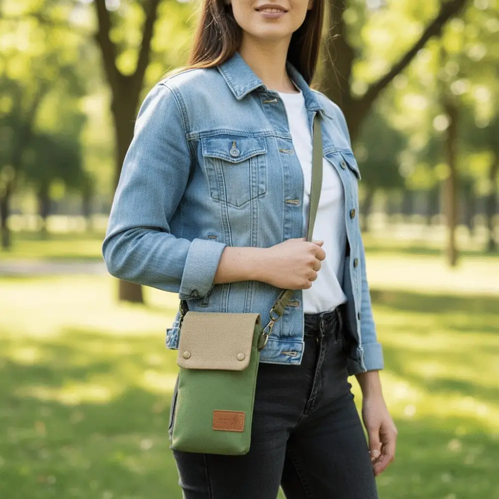 Canvas Solid Color Mini Mobile Phone Bag Vertical Solid Color Canvas Light Shoulder Bag 3 Layer Korean Style