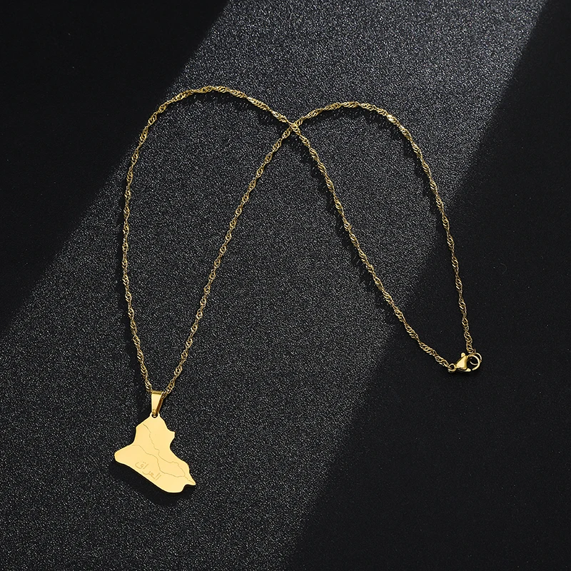 Mode Republik Irak Karte Anhänger Halskette Edelstahl Männer Frauen Herz Kreuz Karten Schmuck Geschenk – Detail 5